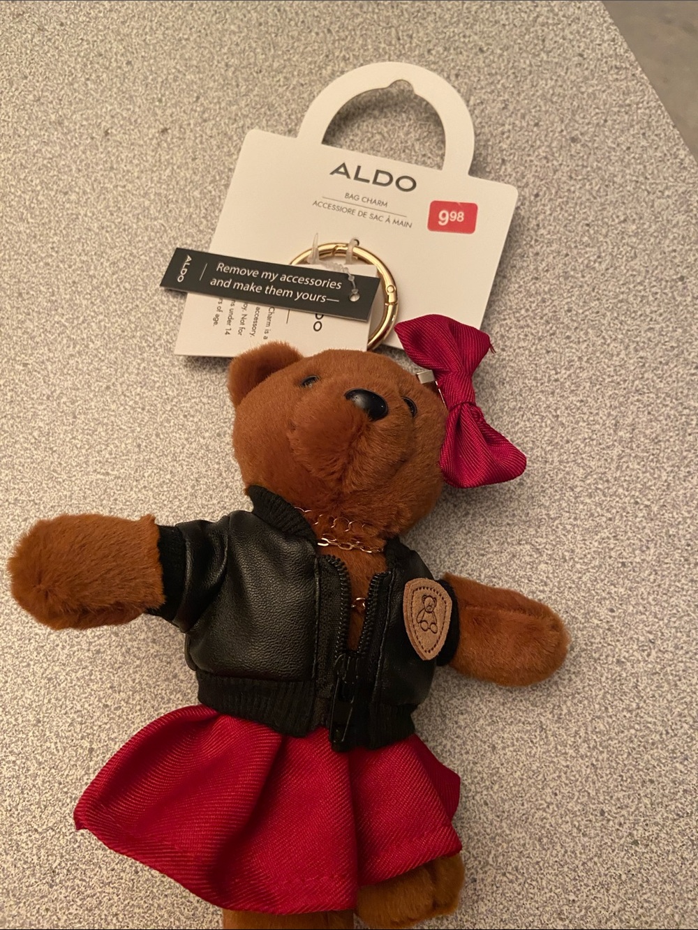 ALDO Brown Plush Bear Keychain with Red Skirt and Bow